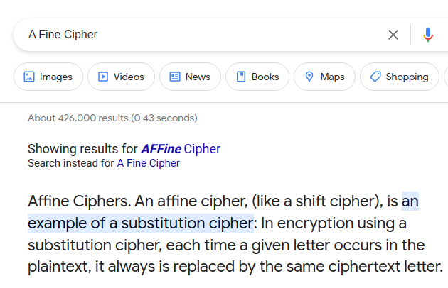 Google Search Results for "A Fine Cipher"